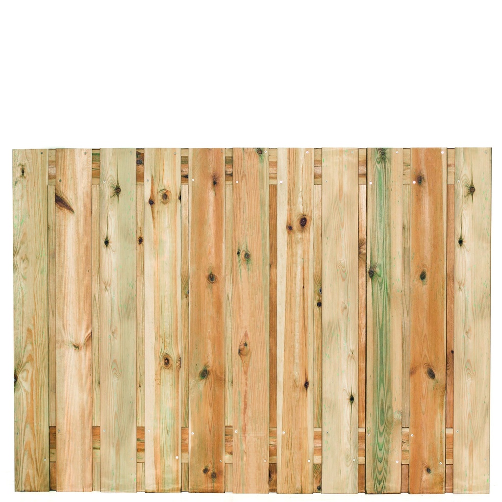 Tuinscherm geïmp. 23 planks (21+2) Zaltbommel 130x180cm Planken: 1.6x14.0cm / 21 stuks 2 tussenplanken van 1.6x14.0cm, rvs geschroefd  