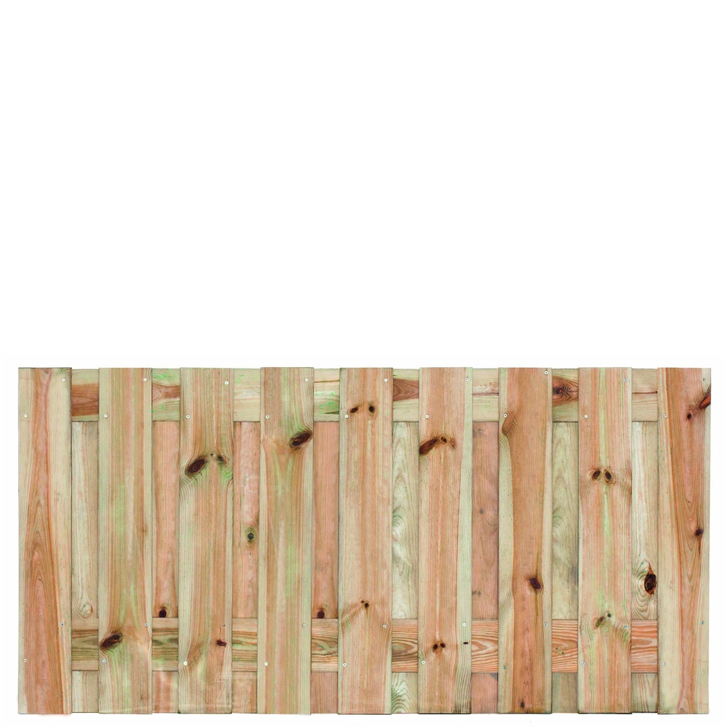Tuinscherm geïmp. 19 planks (17+2) Vasse 90x180cm Planken: 1.6x14.0cm / 17 stuks 2 tussenplanken van 1.6x14.0cm, rvs geschroefd  