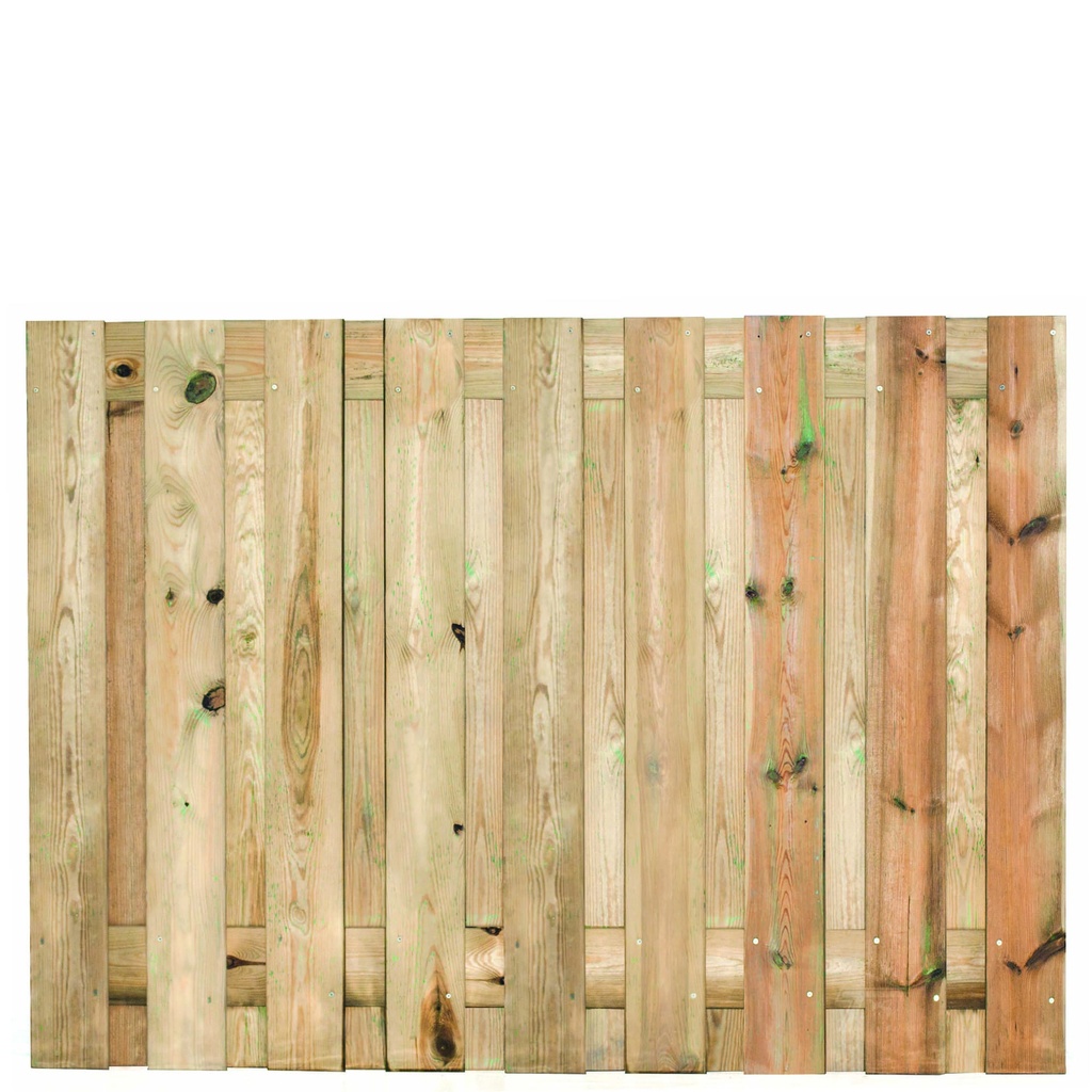 Tuinscherm geïmp. 19 planks (17+2) Vasse 130x180cm Planken: 1.6x14.0cm / 17 stuks 2 tussenplanken van 1.6x14.0cm, rvs geschroefd  