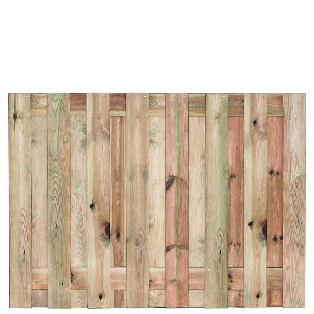 Tuinscherm geïmp. 17 planks (15+2) Coevorden 130x180cm Planken: 1.6x14.0cm / 15 stuks 2 tussenplanken van 1.6x14.0cm, rvs geschroefd  