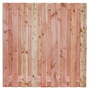 Tuinscherm lariks 19 planks (17+2) Salzburg H180xB180cm Planken: 1.6x14.0cm / 17 stuks 2 tussenplanken van 1.6x14.0cm, rvs geschroefd  
