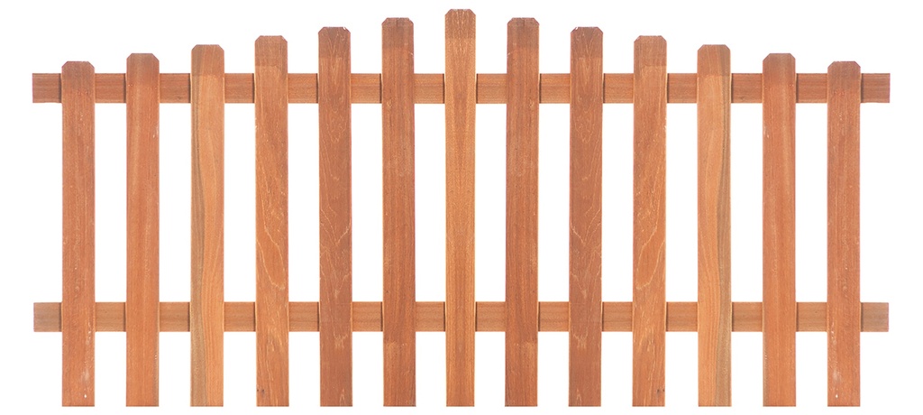 Hardhouten tuinhek toog H60x180cm lamellen: 1.6x7.0cm / 13 stuks glad geschaafd houtsoort: Keruing 