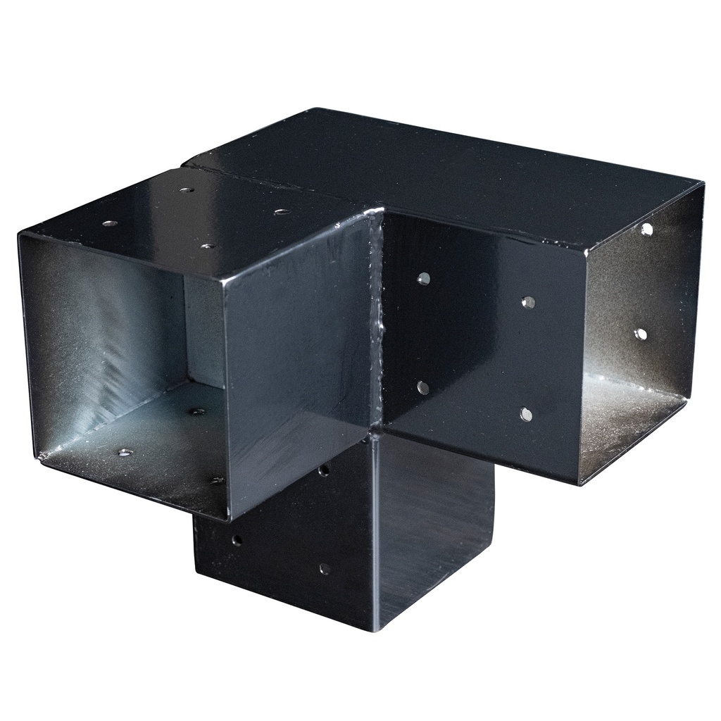 Gegalvaniseerde verbindingsstuk vierkant 3-weg hoek voor 150x150mm paal zwart   Europees product 