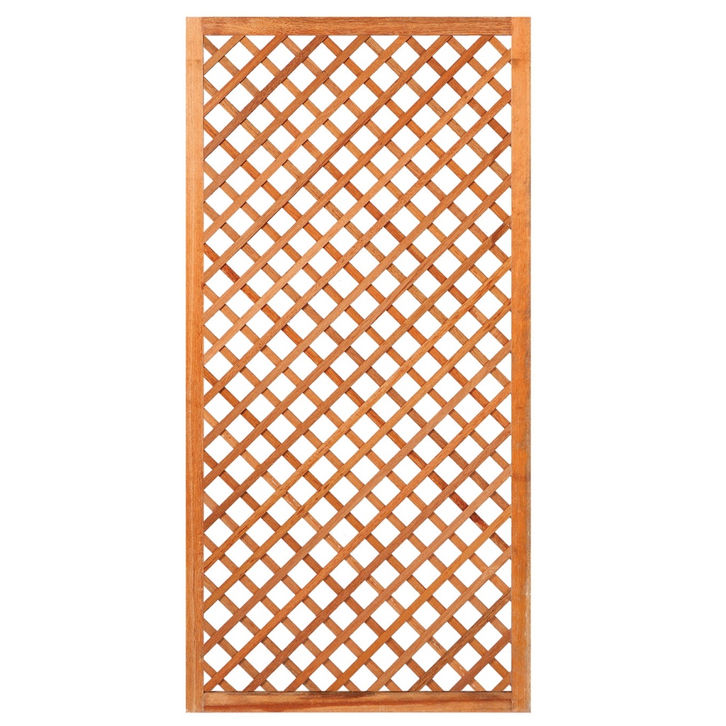 Trellis, diagonaal hardhout met lijst H180xB90cm glad geschaafd lamel: 0.7x2.0cm / lijst 3.0x5.0cm  Houtsoort: Keruing 