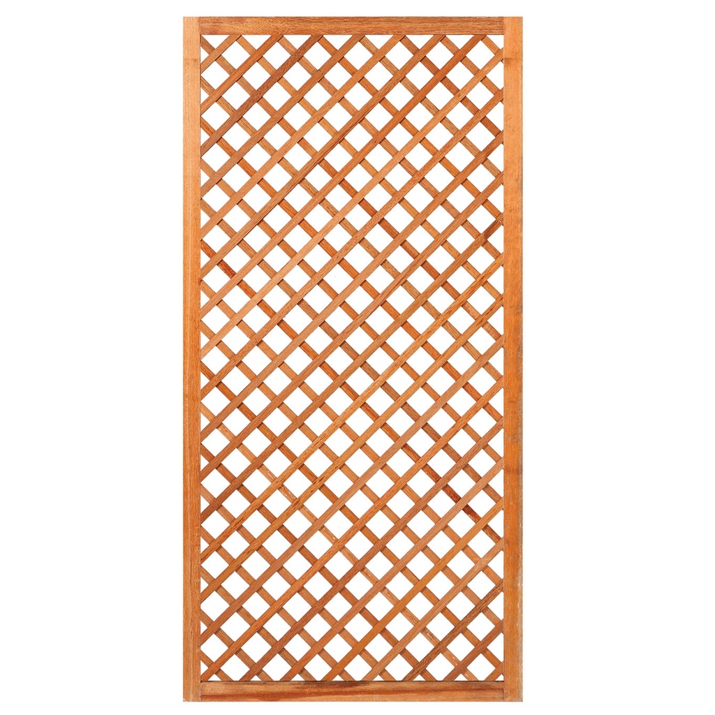 Trellis, diagonaal hardhout met lijst H180xB90cm glad geschaafd lamel: 0.7x2.0cm / lijst 3.0x5.0cm  Houtsoort: Keruing 