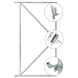 [PG022975-11.4090] *IJzeren deurframeset compleet H155xB90cm IJzeren deurframe + 2 ogen + 2 duimen + luxe inbouwslotset rvs   