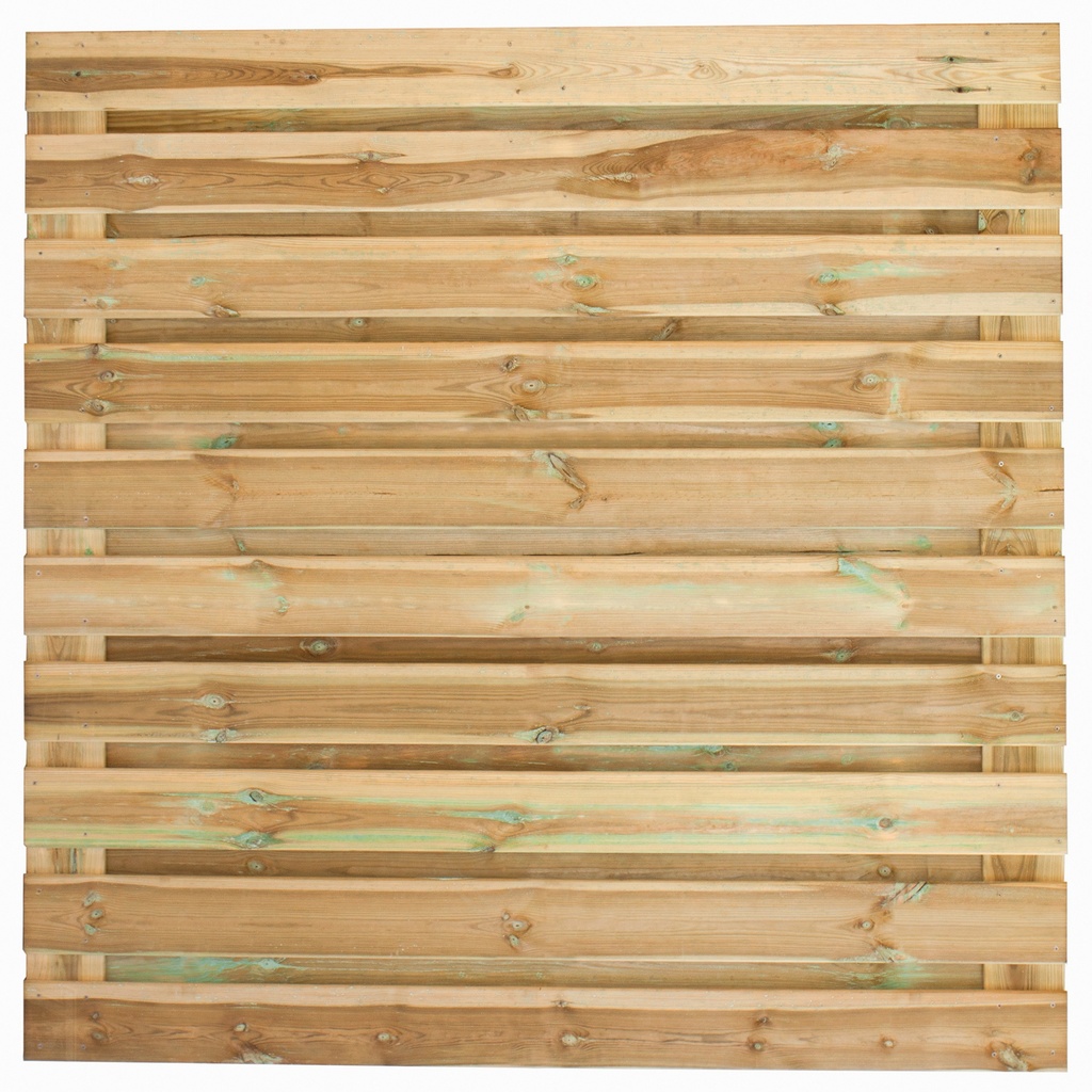 [P022186-8.14193P] Tuinscherm geïmp. 21 planks (19+2) Breda 180x180cm horizontaal Planken: 1.6x14.0cm / 19 stuks 2 tussenplanken van 1.6x14.0cm, rvs geschroefd  