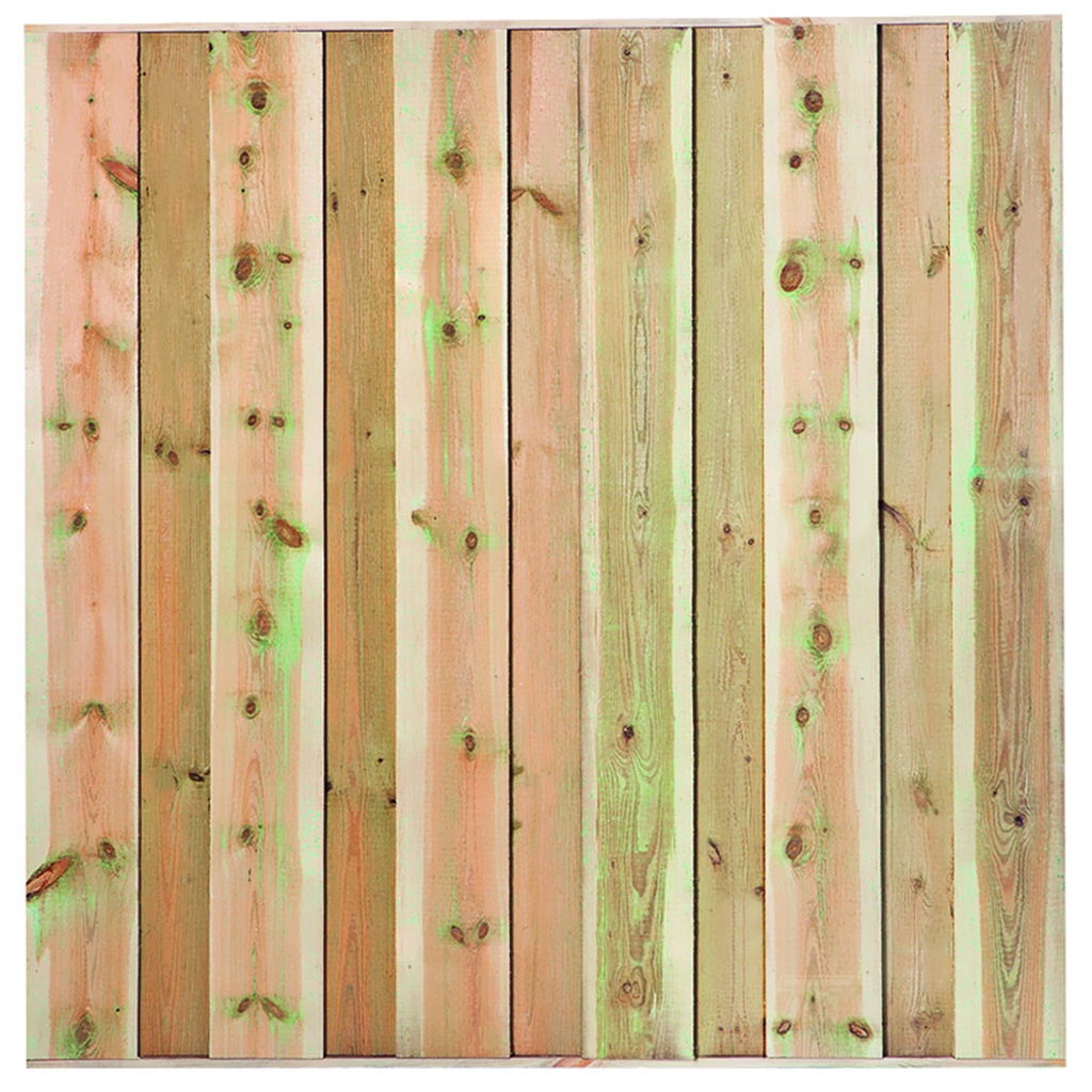 [P022282-8.80086P] Tuinscherm geïmpregneerd 11 planks Twente 180x180cm geschaafd Planken: 1.8x20.0cm / 11 stuks Boven- en onderlat: 2.8x3.6cm, rvs geschroefd  